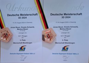 Urkunden Deutsche Meisterschaft 3D 2024 in Chemnitz, Mannschaftswertung, 3.Platz, Mannschaft Blankbogen